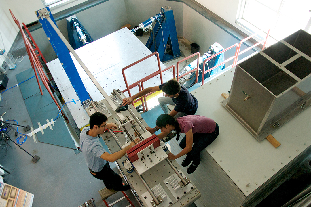 Students in civil engineering lab conducting experiments