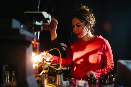 Female electrical engineering student in OPEN lab at GWU